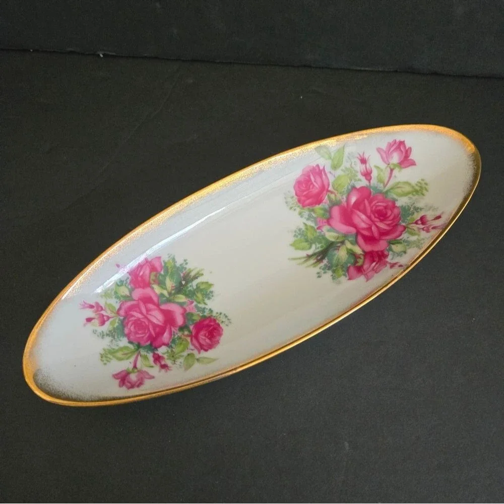Vintage Floral Cottagecore Romantic Style Ceramic Tray By Tilso Japan